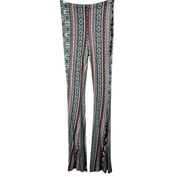 Nu Label Multi Black Floral Stripe Extra Long Flared T-Shirt Legging Pants Large - Picture 1 of 12